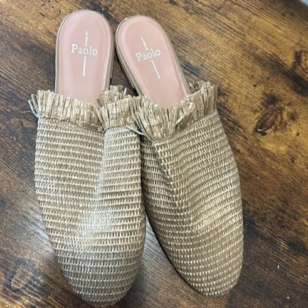 Paolo Natural Tan Woven Fringe Mules - Picture 3 of 5